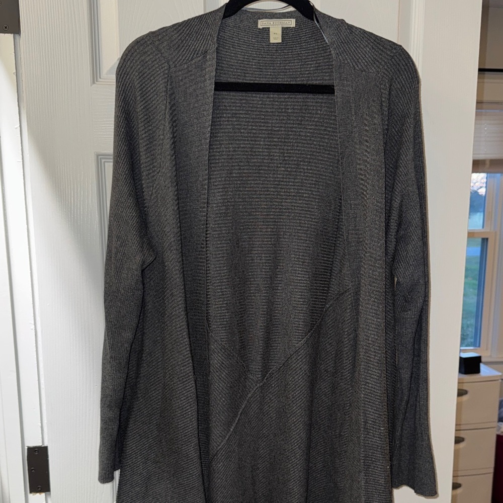 Dana Buchman Women’s Ribbed Charcoal Open-Front Draped Knit Cardigan Size XL - Picture 3 of 7